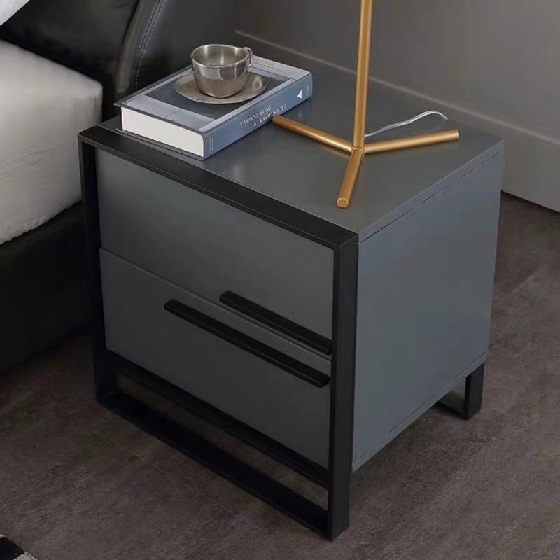 Luxury Black Frosted Bedside Table with Creative Stainless Steel Base