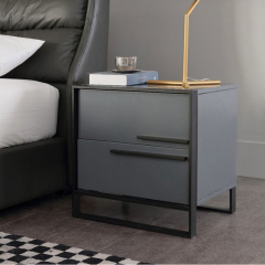 Luxury Black Frosted Bedside Table with Creative Stainless Steel Base