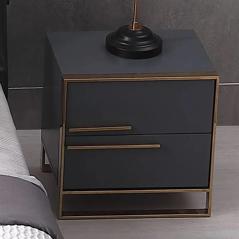 Luxury Black Frosted Bedside Table with Creative Stainless Steel Base