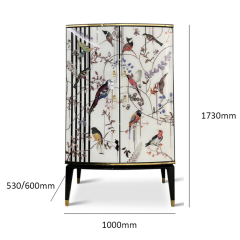 Crystal Diamond Flower and Bird Print Multifunctional Storage Cabinet