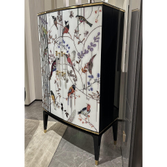 Crystal Diamond Flower and Bird Print Multifunctional Storage Cabinet