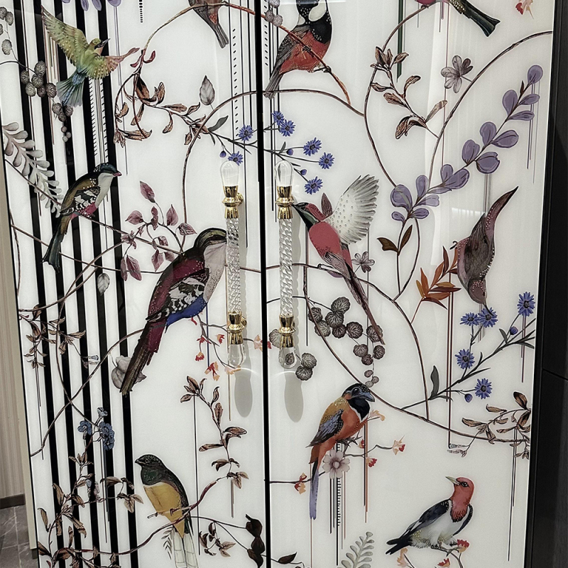 Crystal Diamond Flower and Bird Print Multifunctional Storage Cabinet