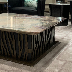 Light Luxury Modern Coffee Table with Purple Marble Top