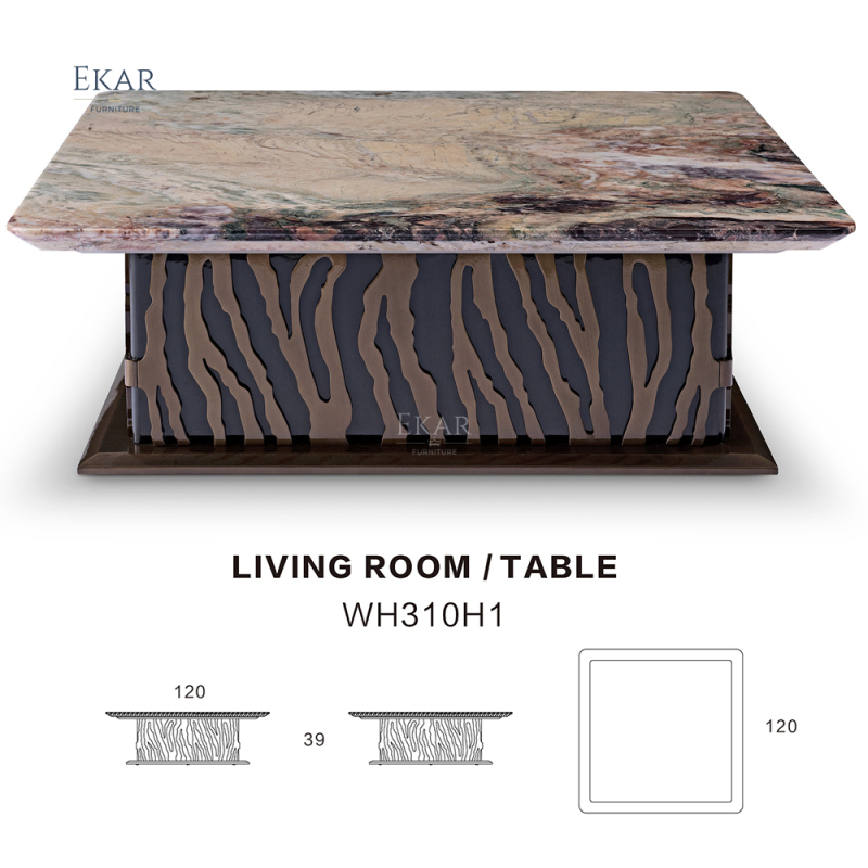 Light Luxury Modern Coffee Table with Purple Marble Top