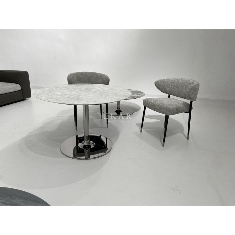 Sleek White High-Gloss Marble Beveled Edge Dining Table