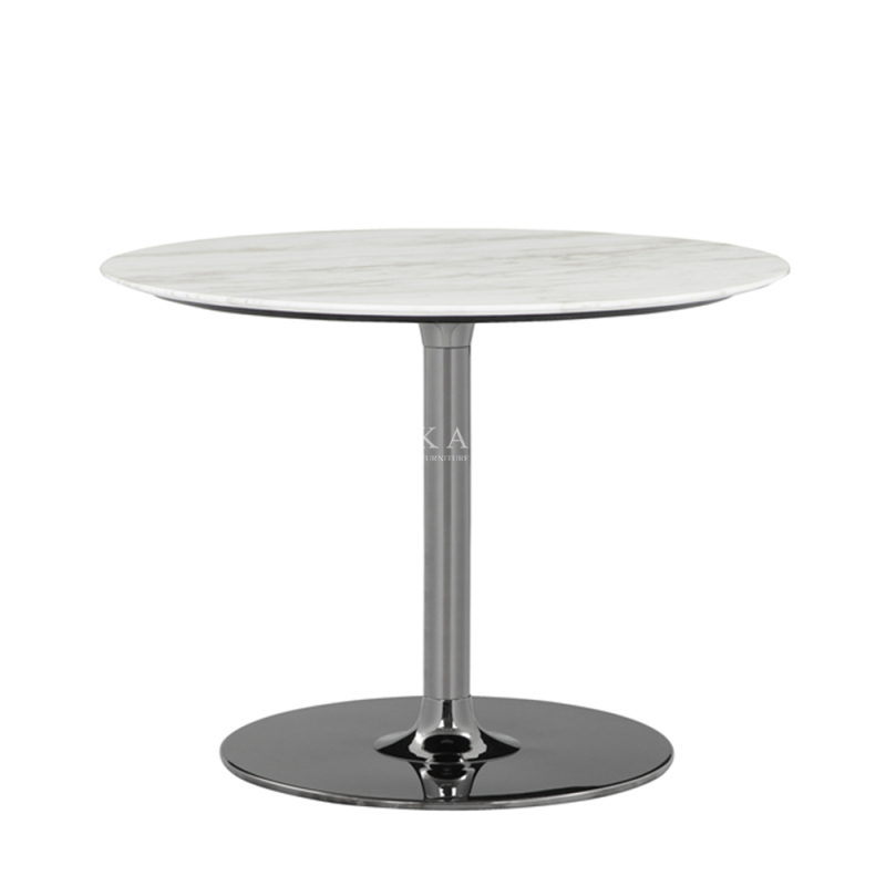 Sleek White High-Gloss Marble Beveled Edge Dining Table
