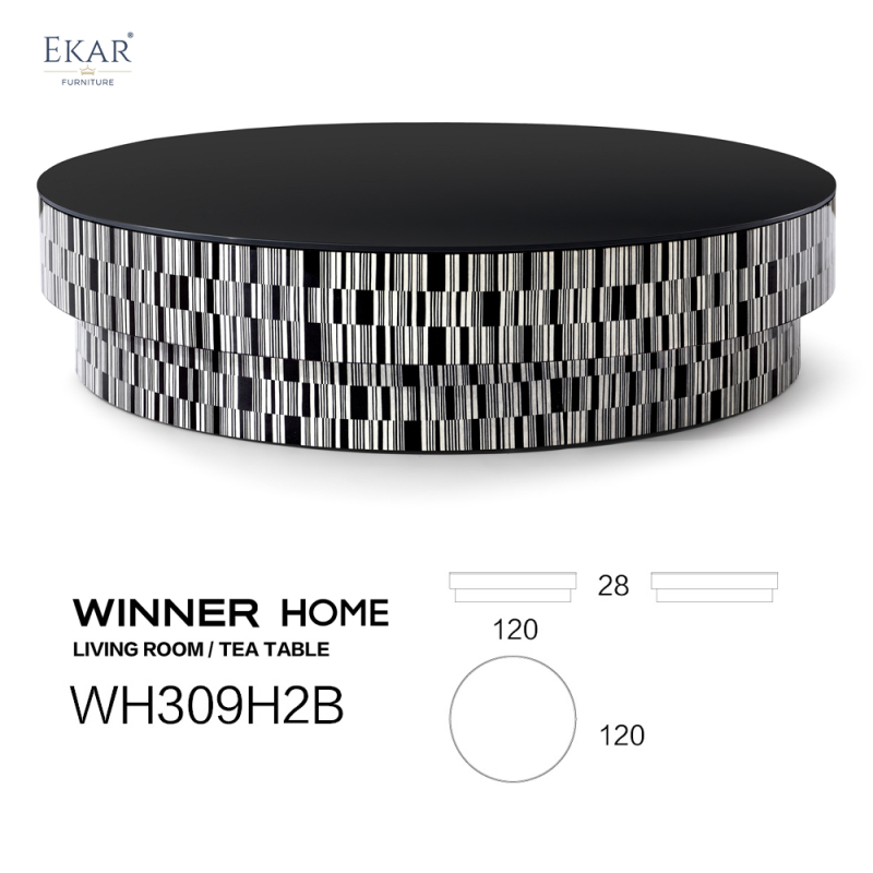 Zebra Pattern Wood Veneer Round Coffee Table
