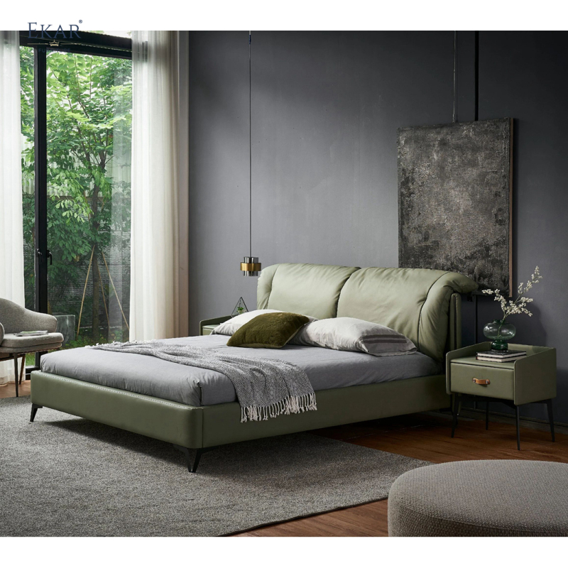 EKAR FURNITURE Luxury Leather and Iron Bed - Unique Light Luxury Design