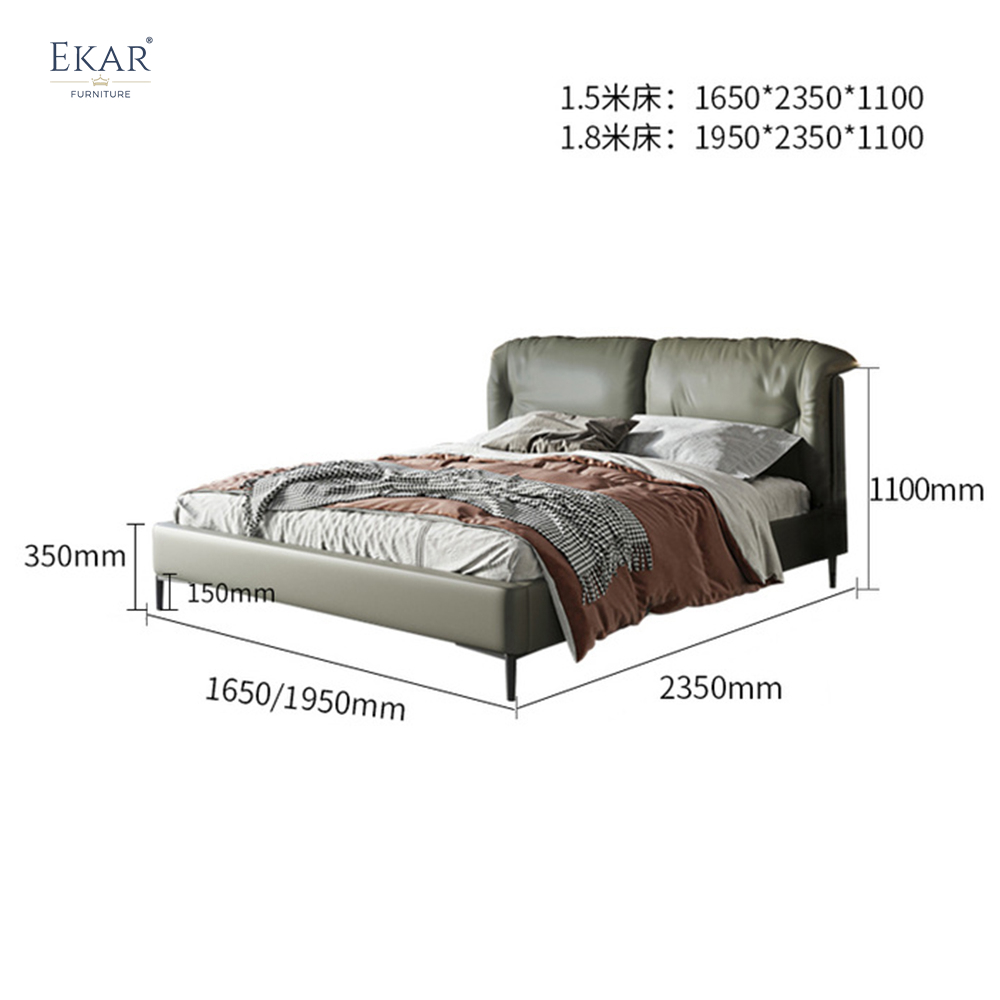 EKAR FURNITURE Luxury Leather and Iron Bed - Unique Light Luxury Design