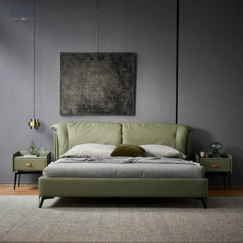 EKAR FURNITURE Luxury Leather and Iron Bed - Unique Light Luxury Design