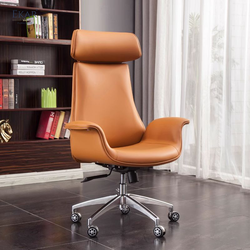 EKAR FURNITURE Leather Executive Chair with Metal Base