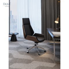 EKAR FURNITURE Leather Office Chair with Metal Base and Border