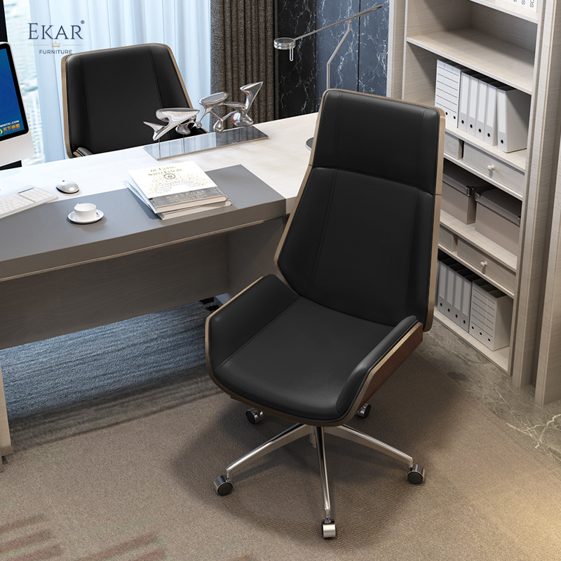 EKAR FURNITURE Leather Office Chair with Metal Base and Border