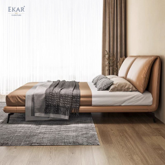 EKAR FURNITURE's Sleek Leather and Iron Bed - Light Luxury at Its Finest