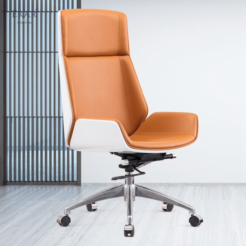 EKAR FURNITURE Leather Office Chair with Metal Base and Border,Office Chair