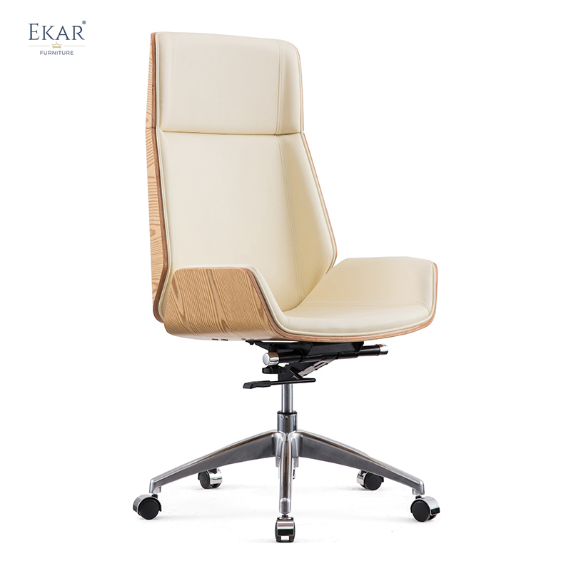 EKAR FURNITURE Leather Office Chair with Metal Base and Border