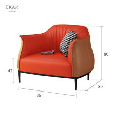 EKAR FURNITURE Leather Lounge Chair with Metal Base