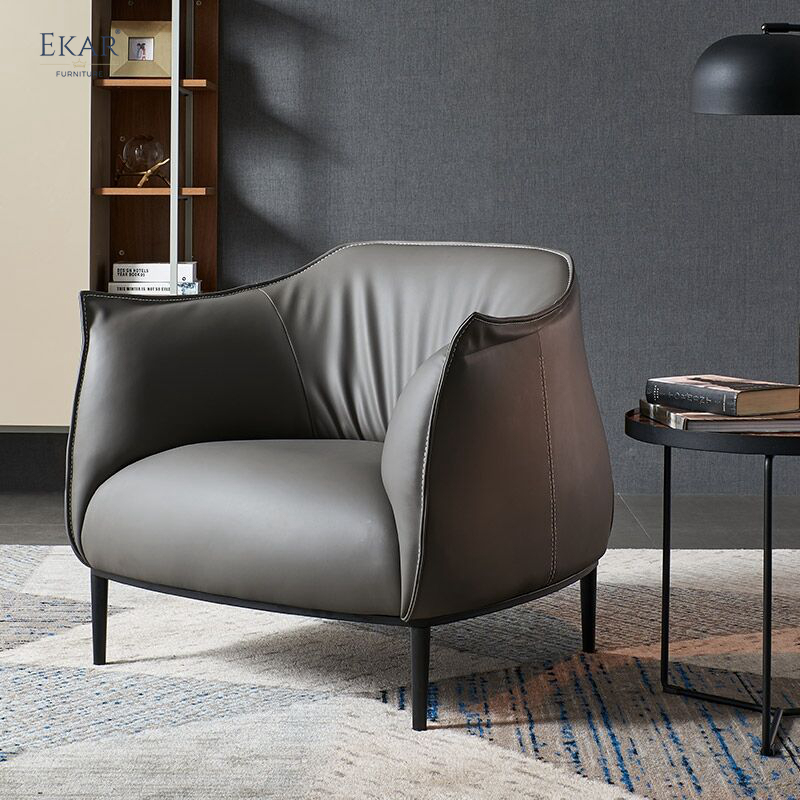 EKAR FURNITURE Leather Lounge Chair with Metal Base