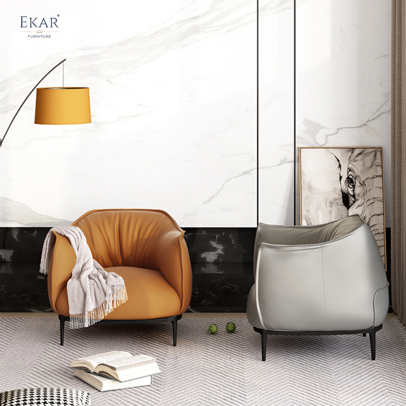 EKAR FURNITURE Leather Lounge Chair with Metal Base