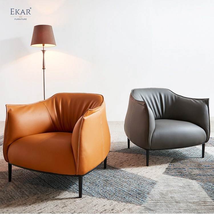 EKAR FURNITURE Leather Lounge Chair with Metal Base