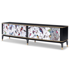 Crystal glass printed living room TV cabinet