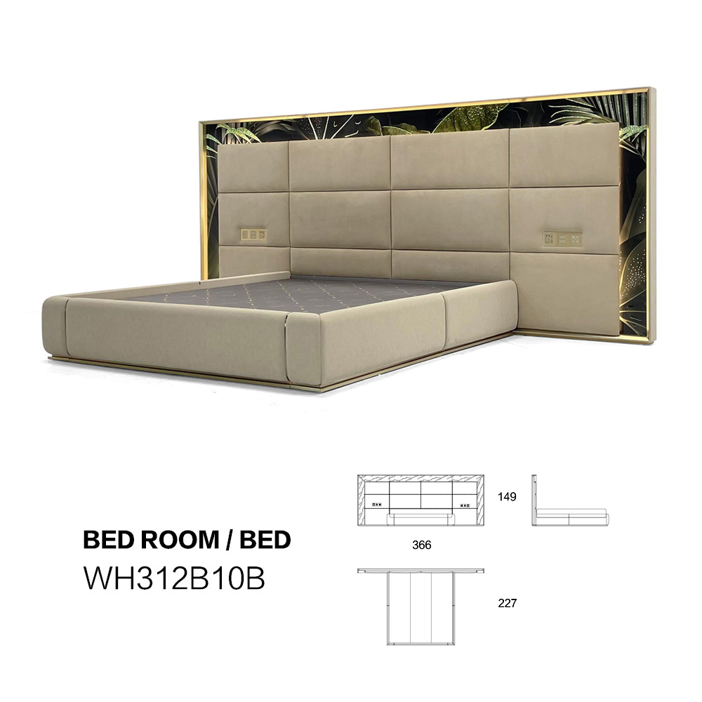 Luxurious and elegant brushed champagne gold widescreen bedroom bed
