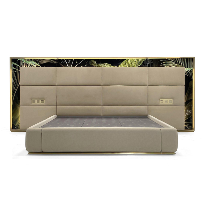 Luxurious and elegant brushed champagne gold widescreen bedroom bed