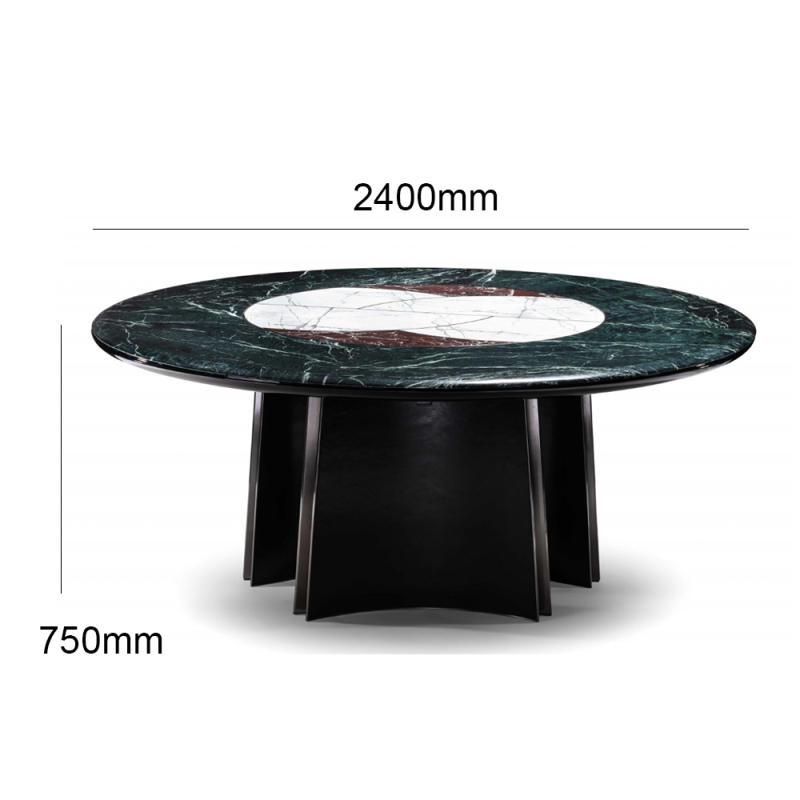 Indian large flower green + violet red + Hanjiang snow marble pattern marble round dining table