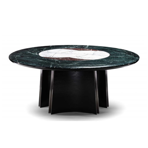 Indian large flower green + violet red + Hanjiang snow marble pattern marble round dining table