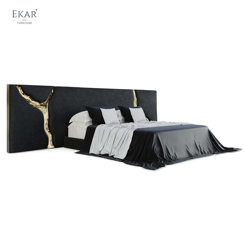 EKAR FURNITURE Luxury Fabric and Iron Bed - Unique Light Luxury Design