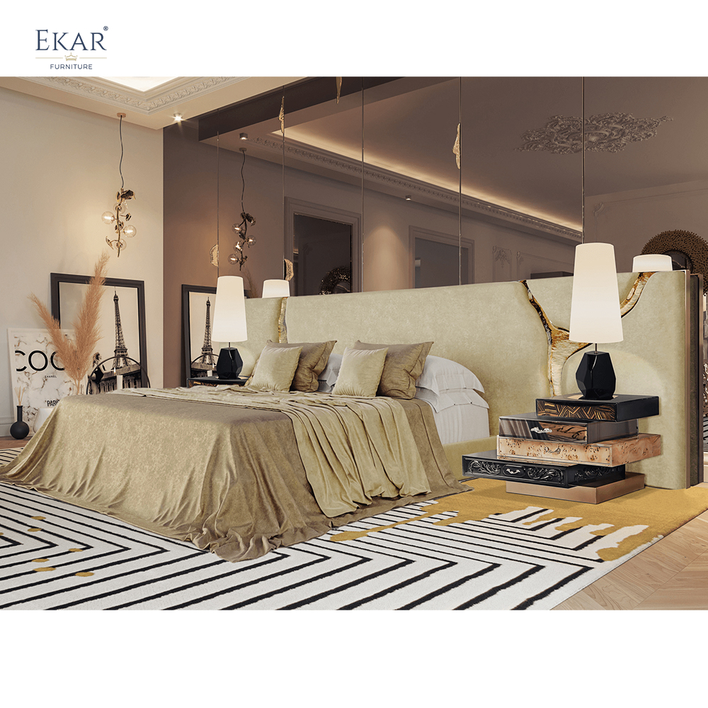 EKAR FURNITURE Luxury Fabric and Iron Bed - Unique Light Luxury Design