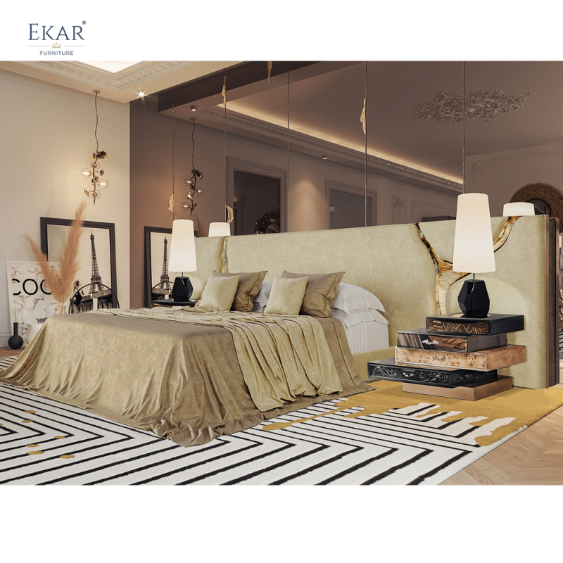 EKAR FURNITURE Luxury Fabric and Iron Bed - Unique Light Luxury Design
