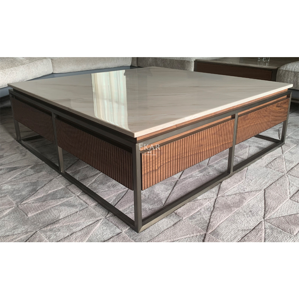 White Sand Marble Metal Leg Coffee Table