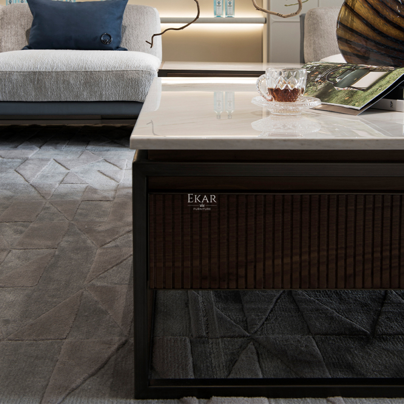 White Sand Marble Metal Leg Coffee Table