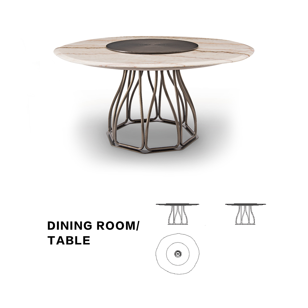 Luxurious round rotating marble top restaurant dining table