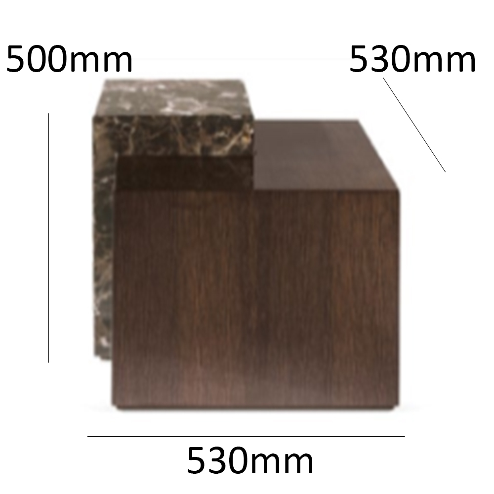 Modern Minimalist Marble and Wood Square Side Table