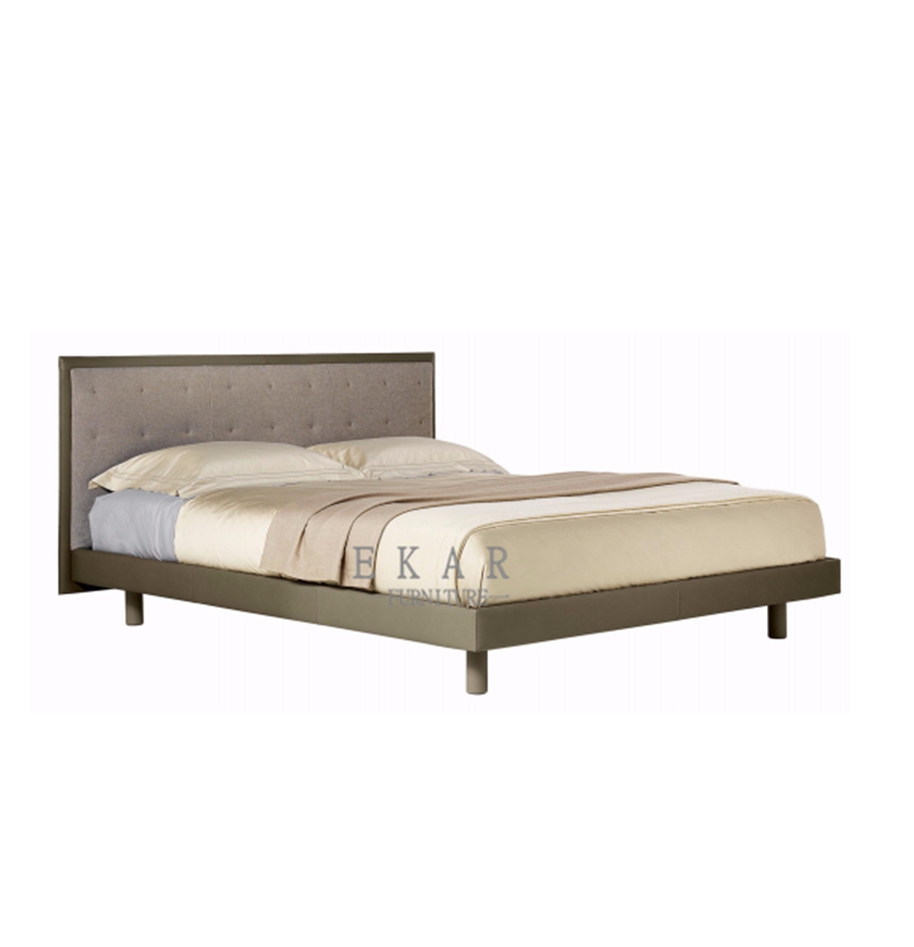 King Size Bed with MDF Base and Wooden Feet