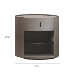 Italian simple round bedside table high-grade design leather bedroom bedside table