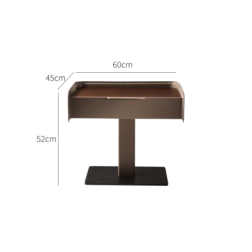 Modern Walnut Veneer Bedside Table with Stainless Steel Base - Contemporary Bedroom Accent