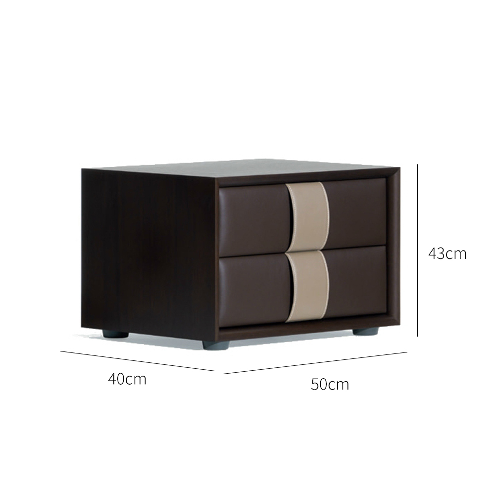 Contemporary Leather-Covered MDF Bedside Table with 2 Wood Drawers - Functional Bedroom Accent