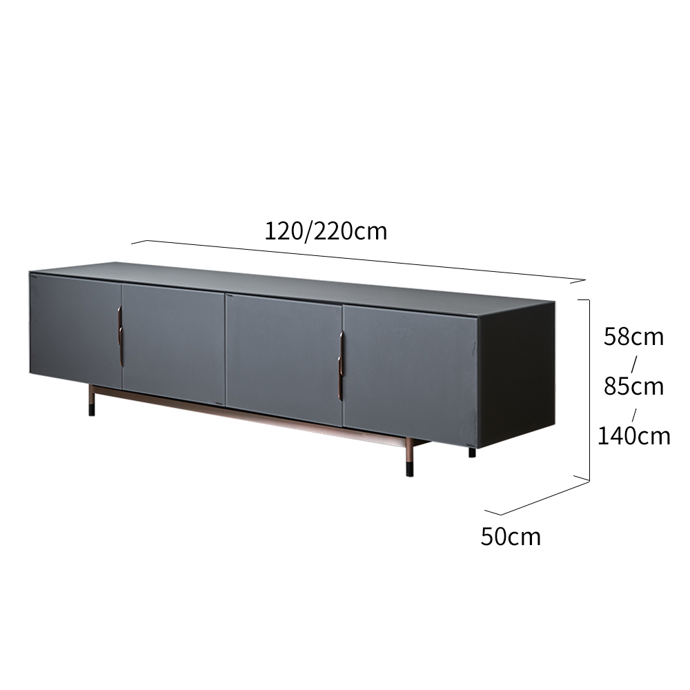 MDF in dark grey lacque “H” shape stainless steel treatment feet TV Stand