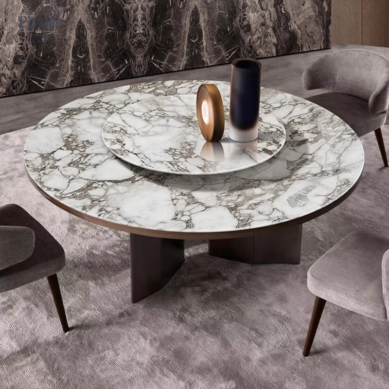 Modern round dining table with marble turntable