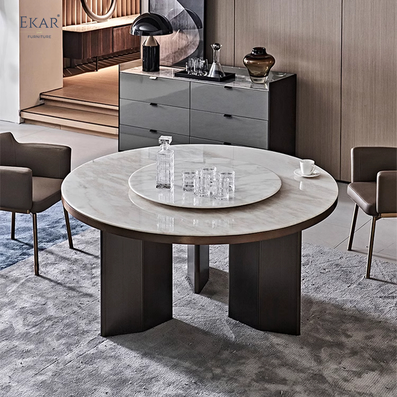 Modern round dining table with marble turntable