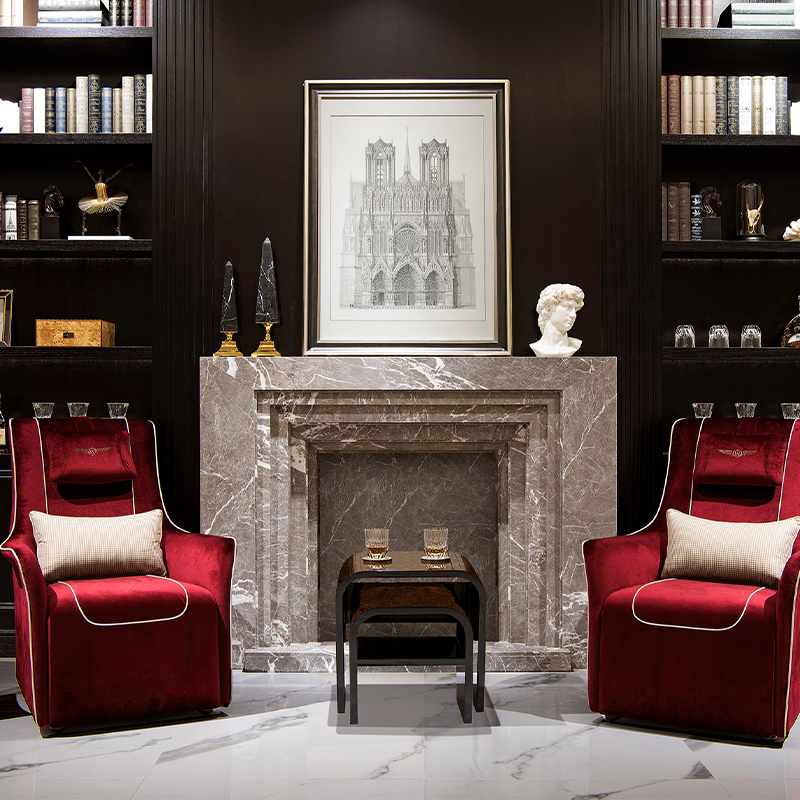 Modern living room white fireplace