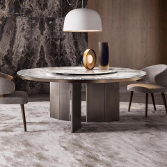 Modern round dining table with marble turntable