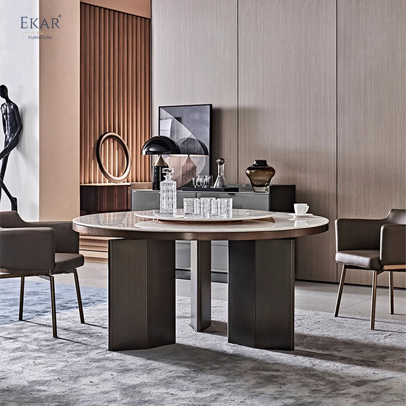 Modern round dining table with marble turntable