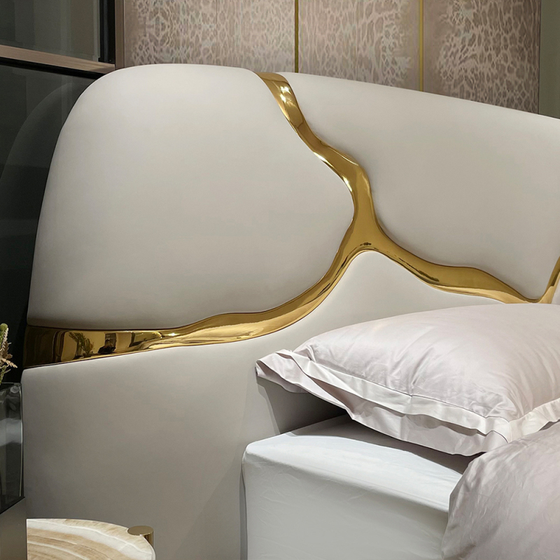 Gold brushed metallic paint bedroom soft bed