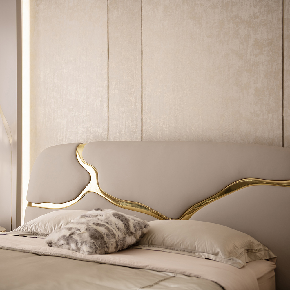 Gold brushed metallic paint bedroom soft bed