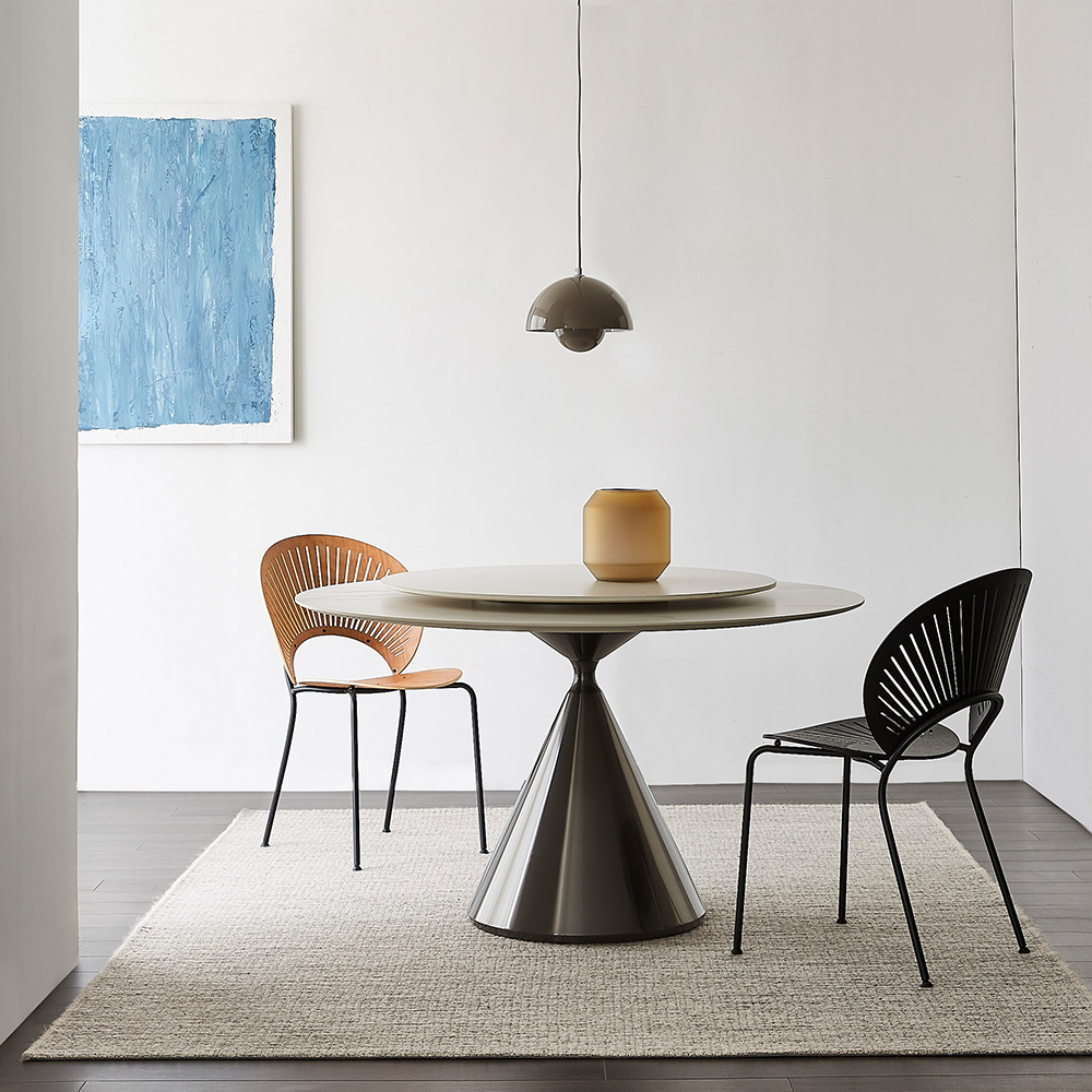 Sturdy Dining Table with Stainless Steel and Slate Accents