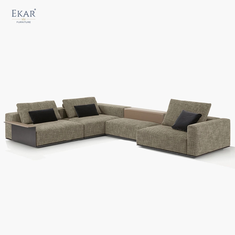 Leather and Fabric Modular Sofa